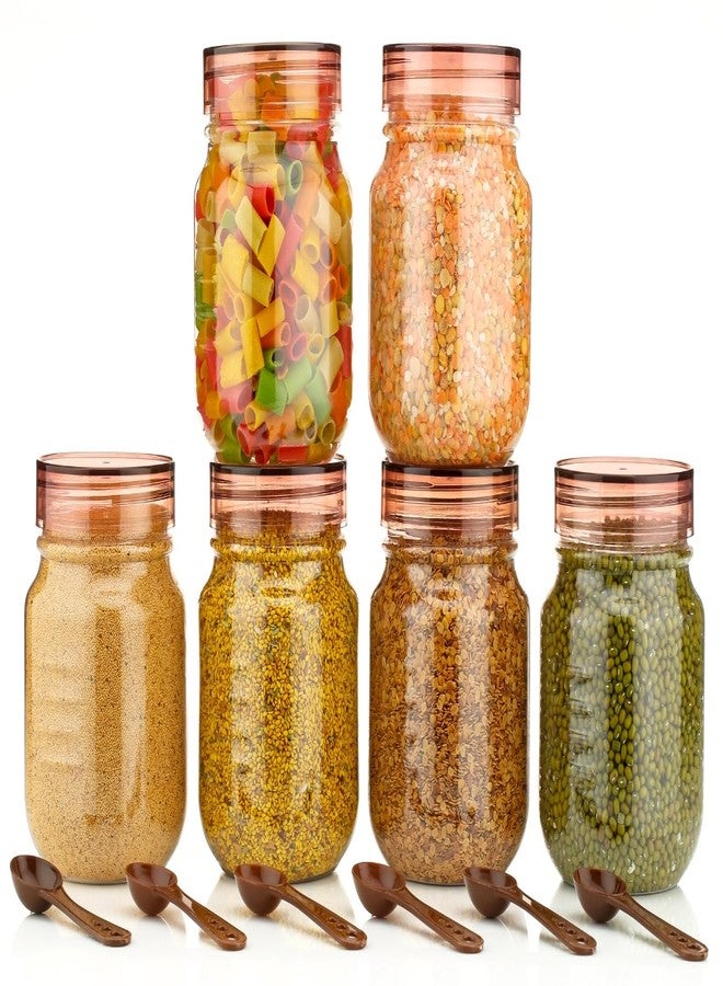 HAPPI Multipurpose Unbreakable Plastic Transparent Storage Containers For Kitchen Airtight Masala Box Dabba Spice, Cereal, Dry Fruits Spice Box 750 Ml With Spoons (Set Of 6 Pcs - Brown) - Image 1